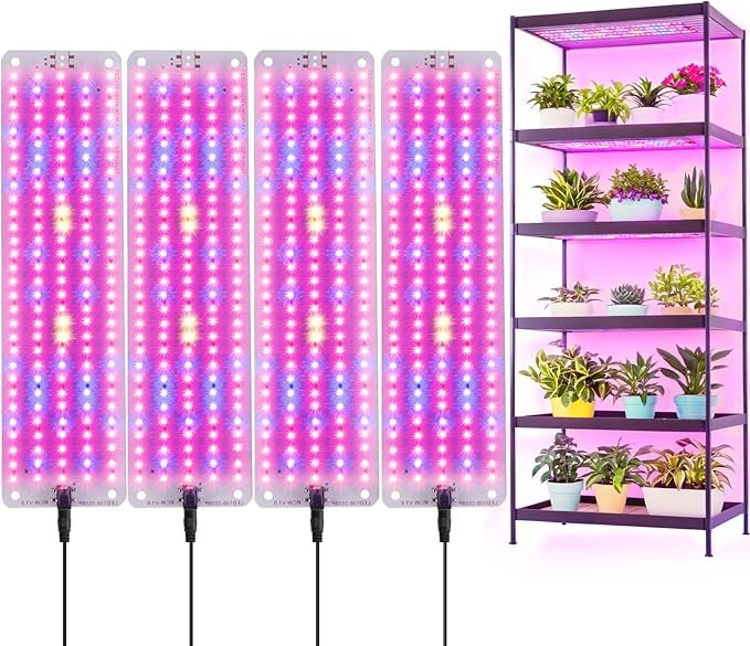 LED Grow Lights for Indoor Plants Full Spectrum,600LEDs Full Spectrum Red Bule Grow Lights for Under Cabinet Plant, Grow Lamp with 3/6/12H Timer,6 Dimmable Levels,Grow Lights for Shelves 4 Panel