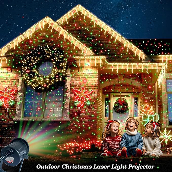 Laser Christmas Lights, Laser Light Projector with Remote Control & Timing, Waterproof Aluminum-Alloy RGB 3-Colors Outdoor Star Shower Laser Lights, Perfect for Holidays Party, Garden Decor Lights