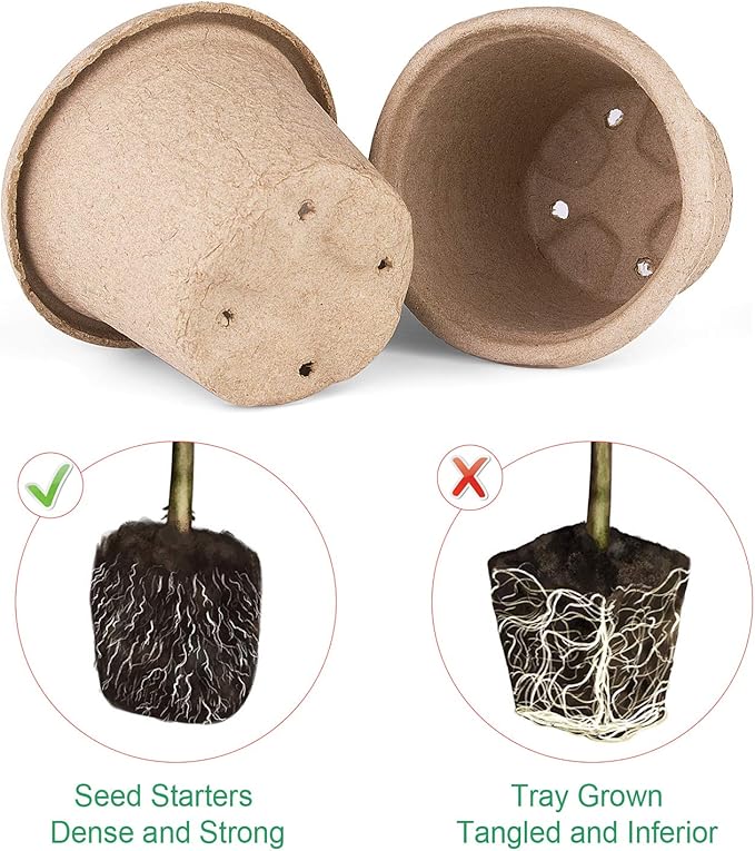 ANGTUO 30 Pcs Peat Pots for Seedlings, 4.33 inch Biodegradable Seed Nursery Pot with Drainage Holes, Seedling Pots Include 20 Labels