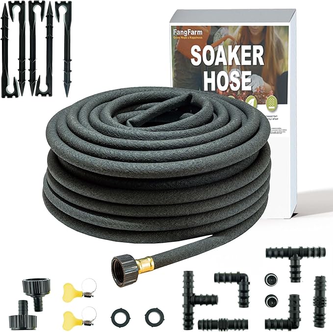 Durable Soaker Hose for Garden: 1/2" Diametere with Drip Irrigation Fittings Kit - Save 70% Water For Lawn/Flower beds/Vegetable (50FT)