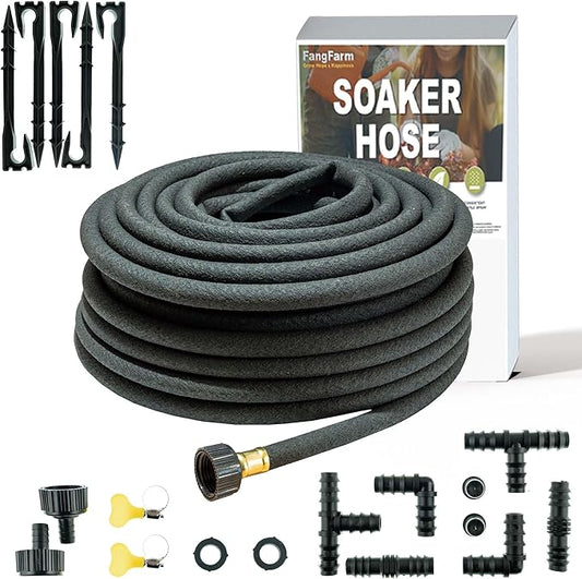 Durable Soaker Hose for Garden: 1/2" Diametere with Drip Irrigation Fittings Kit - Save 70% Water For Lawn/Flower beds/Vegetable (50FT)
