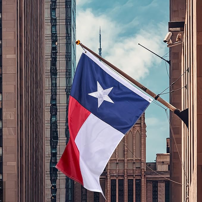 Texas State Flag 4x6 Ft, Deluxe Embroidered Heavy Duty Polyester Durable TX Outside Flags, Indoor/Outdoor, Sewn Stripes and Brass Grommets