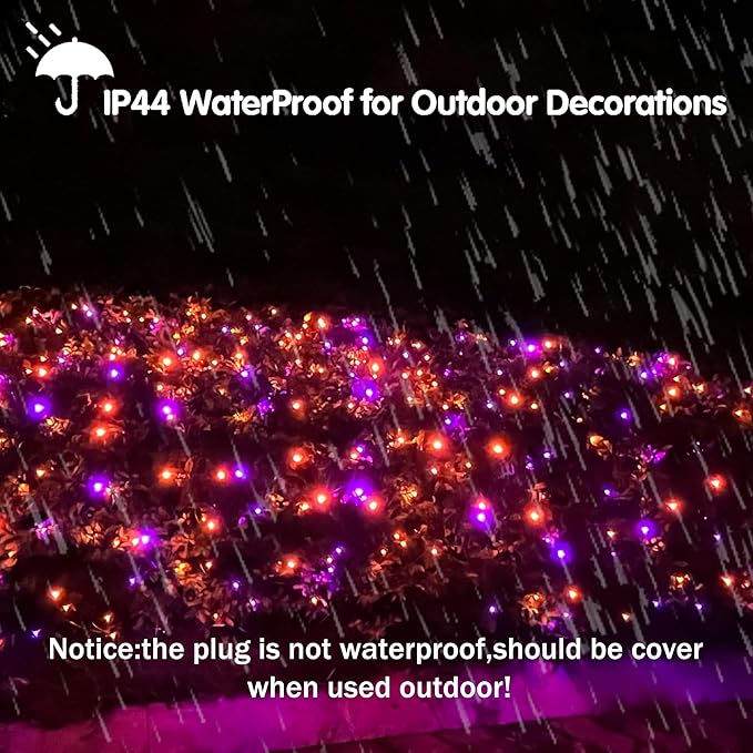 HISHINY Halloween Lights Outdoor,100LED 5ftx5ft Net Lights with Connectable, Waterproof,UL Certified and Durable Green Wire Design for Bushes,Trees,Halloween Decorations Outdoor(Purple&Orange)