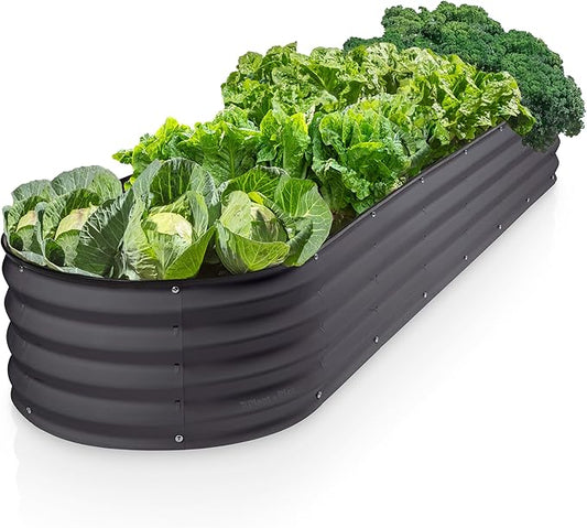 Galvanized Raised Garden Beds Outdoor // 8×2×1 ft Planter Raised Beds for Gardening, Vegetables, Flowers // Large Metal Garden Box (Gray) // Patented Tool-Free Design