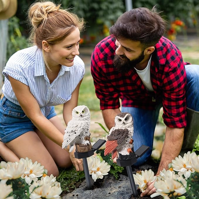 Capoda 2 Pieces Owl Garden Decorations Resin Owl Figurine Solar Light Stake Waterproof Animal Light Outdoor Decorations for Patio Yard Lawn Porch Pathway Decoration