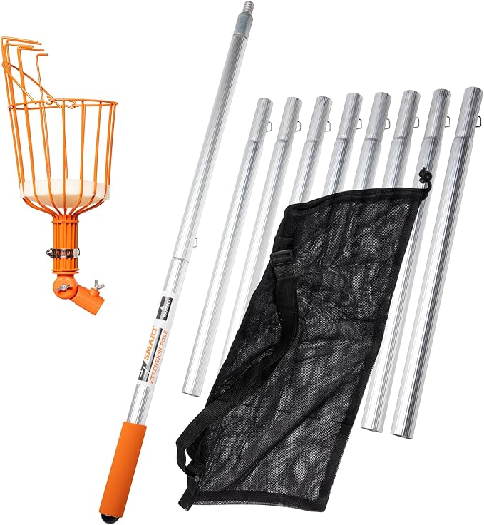 21ft Reaching Fruit Picker with Lightweight Rigid Pole – Patented Compact Foldable Design with Twist on Head – 2 in 1 Combo Pack – MESH Carrying Bag Included