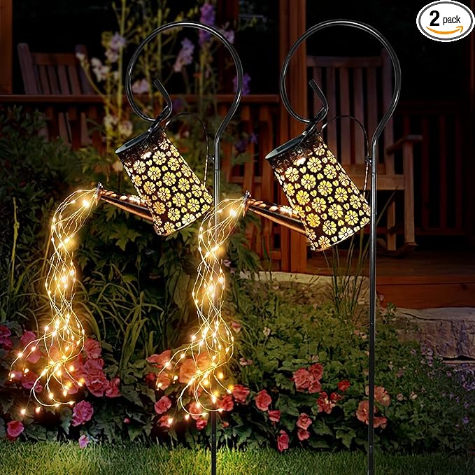 2 Pack Solar Watering Can with Lights,Solar Outdoor Garden Decor Waterproof Hanging Lantern Landscape Lights Outside Decorations for Yard Lawn Patio Gardening Gifts.