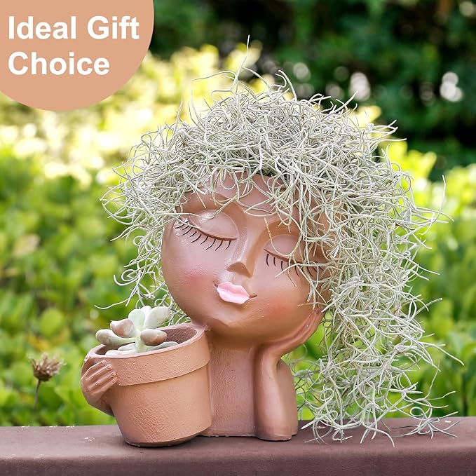 Face Planter Pots Head Planters for Indoor Outdoor Plants - Double Plant Pots for Flower Succulent with Drainage Holes - Ideal Present Ideas(Black Lady)