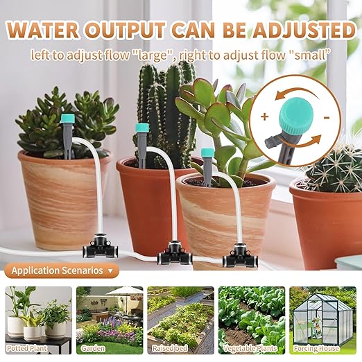 Automatic Plant Waterer Indoor with Adjustable Nozzle for 20 Potted Plants, Automatic Watering System with 2 Self-Priming Pump Devices and Programmable Watering Timer