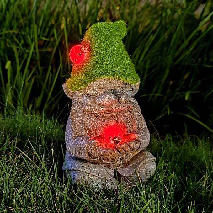 Solar Gnomes Garden Statues, Outdoor Lighted Gnome with Ladybugs Garden Decor Waterproof Figurines for Patio Porch Balcony Yard Lawn Lantern, Yard Art Decorations Gifts for Garden Patio Lawn