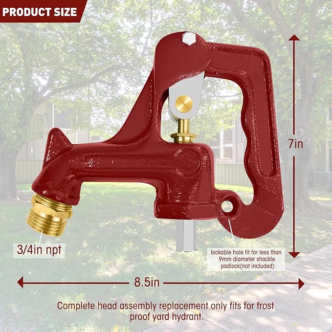 Frost Proof Yard Hydrant Complete Head Assembly,Frost Free Outdoor Faucet Freeze Proof Hydrant Faucet Head for Yard Farm Irrigation,Adapt to 1" NPT Male Thread Pipe W/ 3/8"-16 Nut Rod,Connect 3/4"Hose