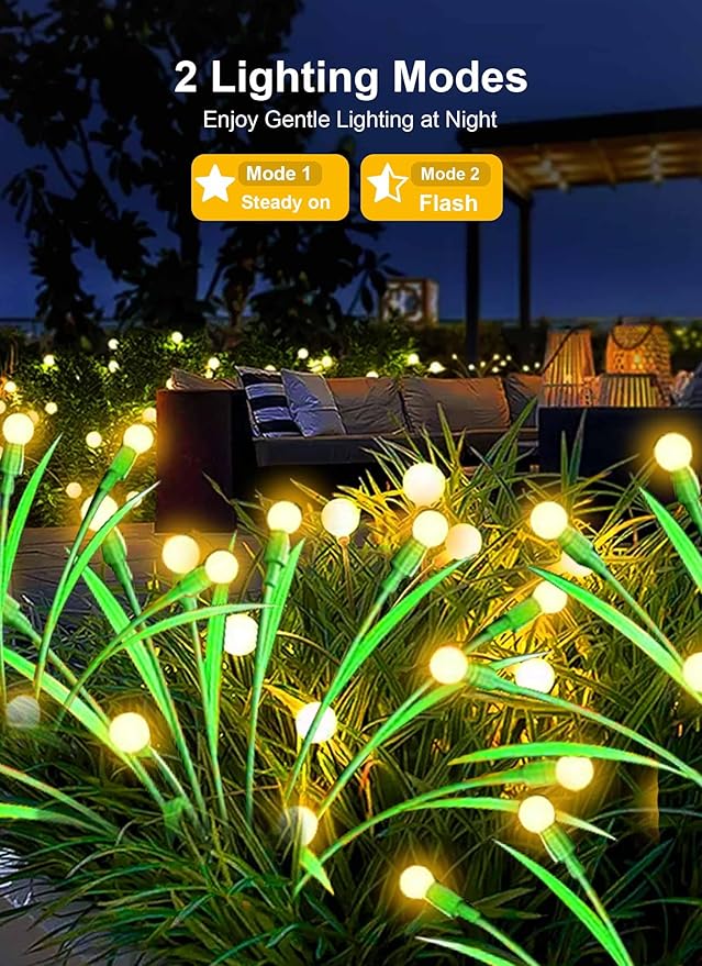 ZGWJ Solar Garden Lights 4 Pack 40 LED, Solar Firefly Lights with Leaves, Waterproof Solar Outdoor Lights Swaying Lights for Halloween Christmas Yard Patio Pathway Outdoor Decoration Warm White
