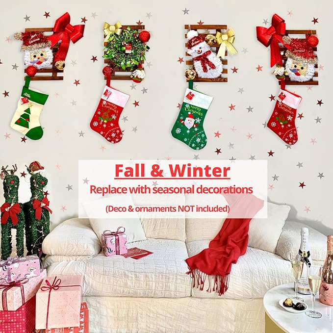 ShopLaLa Wall Planters - 4 Pack Wooden Hanging Planter for Indoor Outdoor Plants, Air Plant Succulent Orchid Holder, Live Vertical Garden Wall Mounted Plant Stand, Wall Christmas Decor 15.7" (40cm)