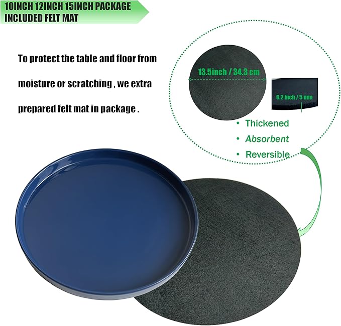 Ceramic Plant Saucer Blue Deep Pot Tray - 1 Pack 15 inch, Planter Saucers Water Drip Trays for Indoors Outdoor, Thick Durable Sturdy Flower Pot Saucers for Glazing Pots Base, More Sizes 3-15 inch
