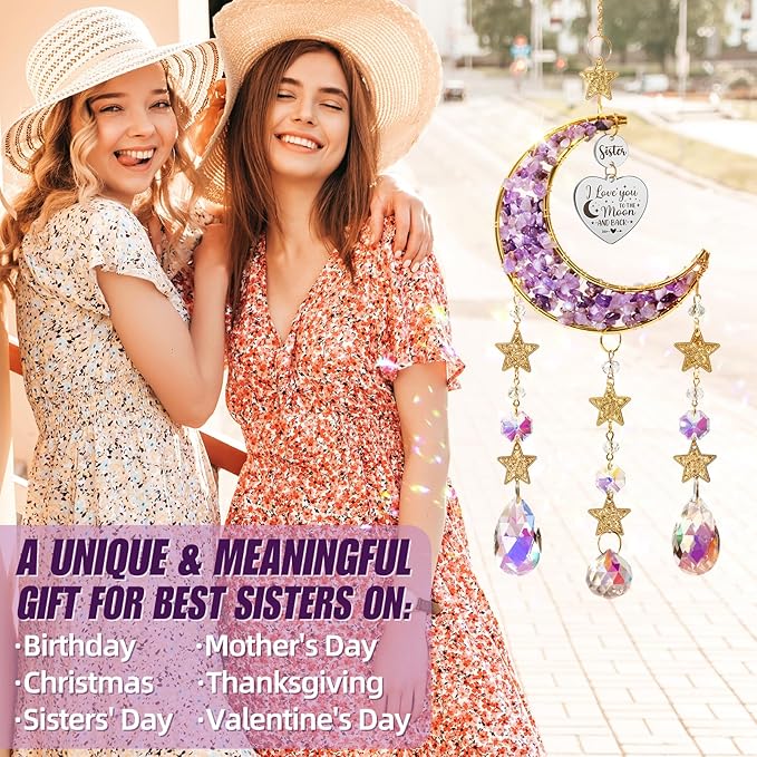 Sisters Gifts from Sister for Sister from Brother, Best Sister Gifts Unique Sister Birthday Gifts for Sister in Law Soul Sister, Moon Crystal Suncatcher for Window Hanging Decor