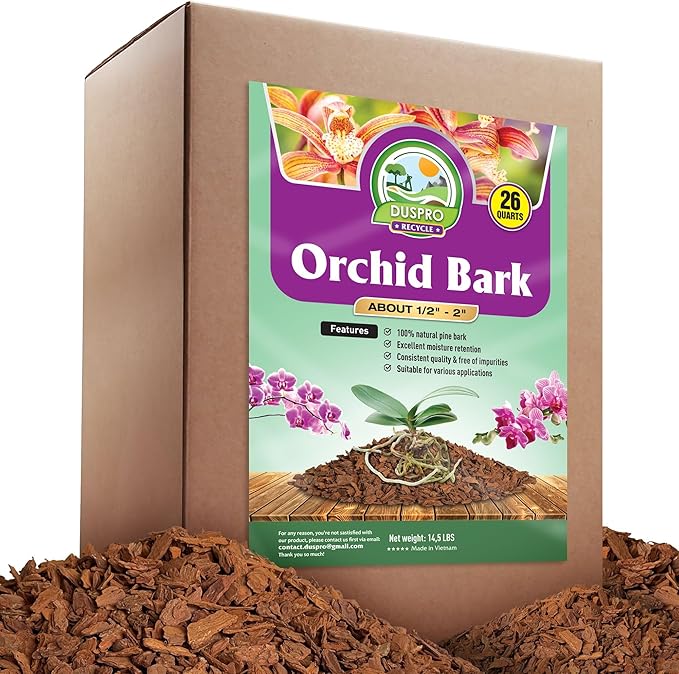 DUSPRO Recycle Orchid Bark Bulk, Fine Orchid Bark for Plants, Optimal Texture Bark for Orchids, Ideal Wood Chips for Plants, Plant Bark for Potting, Bark Soil for Plants (26qts, Standard Bark)