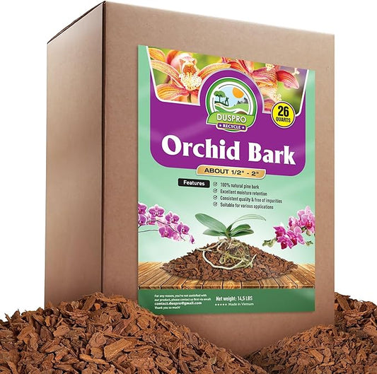 DUSPRO Recycle Orchid Bark Bulk, Fine Orchid Bark for Plants, Optimal Texture Bark for Orchids, Ideal Wood Chips for Plants, Plant Bark for Potting, Bark Soil for Plants (26qts, Standard Bark)