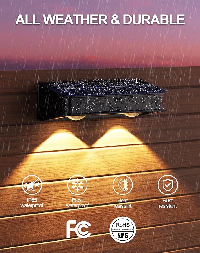 Solar Fence Lights 10 Pack, 9 Color Modes Outdoor Bulb Waterproof Led IP65, Solar Outdoor Lights for Backyard/Railing/Step/Wall/Patio/Yard (Black)