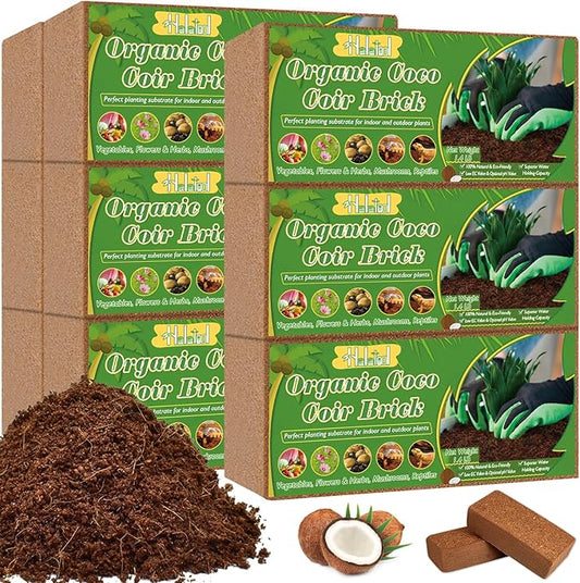 Halatool 9PCS Organic Coconut Coir Bricks Compressed Coco Coir Brick Nutrient Garden Soil with Low EC & pH Balance Premium Starting Soil Coconut Fiber Substrate for Plants Flowers Reptiles