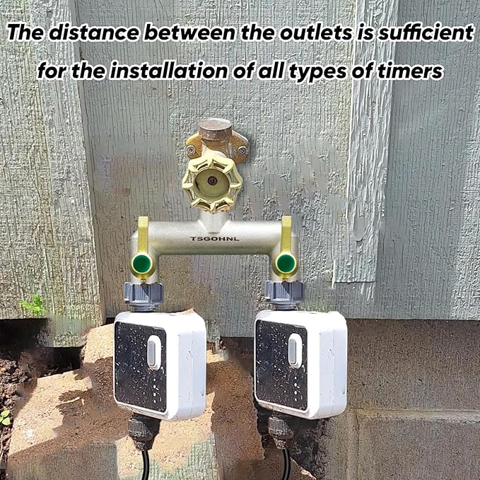 Heavy Duty Brass Garden Hose Splitter, 2-Way Faucet Splitter with 2 Extended Metal Handles, Outdoor Hose Splitter, GHT 3/4-Inch Heavy Duty Hex Female Inlet and 3/4-Inch Male Outlet, Nickel Plated