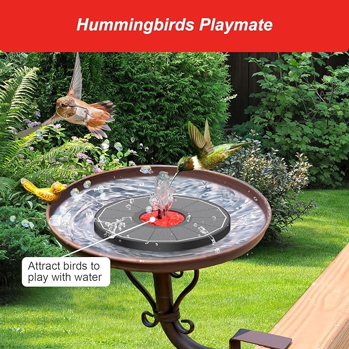 Solar Fountain with Red Flower - Attract Birds - Upgrade 3.5W Solar Bird Bath Fountains, Solar Powered Water Feature Fountain Pump with 7 Nozzles for Hummingbirds, Garden, Pool, and Pond