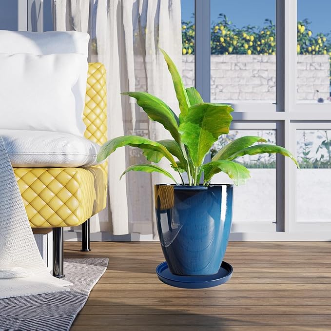 Ceramic Plant Saucer Pot Tray 10 Inch, Planter Saucers 4 5 6 7 8 9 10 11 12 13 Inch for Indoors Outdoor, Durable Sturdy Flower Drainage drip Water Tray for Glazed Pots Base (10.7 Inch-Blue)