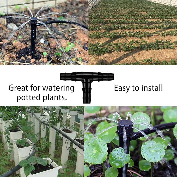 HOINCO 300Pcs Barbed Tee Connectors Drip Irrigation, 1/4" Universal Barbed Tee Fittings for 4/7mm Water Tube,3-Way Irrigation Coupling for Flower Pot Garden Lawn(Black)