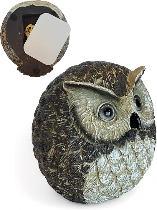 Stocky Owl Garden Decor Holds a Hidden Key Outside - Secret Magnetic Panel Key Hider