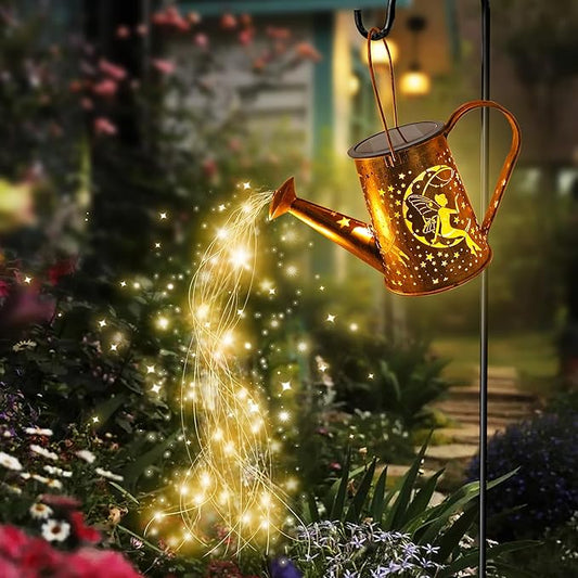 Big Solar Lanterns Outdoor Waterproof, Moon Fairy Watering Can Garden Decor,Hanging Solar Lights Yard Art, Outside Patio Decorations Gardening Birthday Gifts for Mom Grandma Women with Shepherd Hook