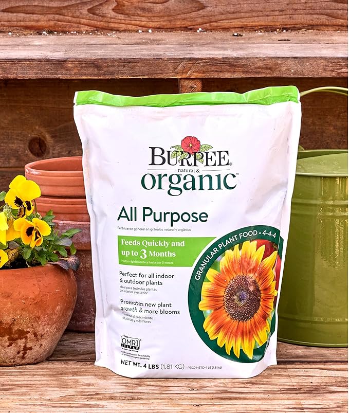 Burpee Natural Purpose Granular 4-Lb Organic Food for Growing Strong Plants | Good for Vegetable Garden, Flower Garden & Seed Starting, 4 lb, 4lb. Bag