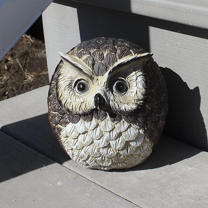 Stocky Owl Garden Decor Holds a Hidden Key Outside - Secret Magnetic Panel Key Hider