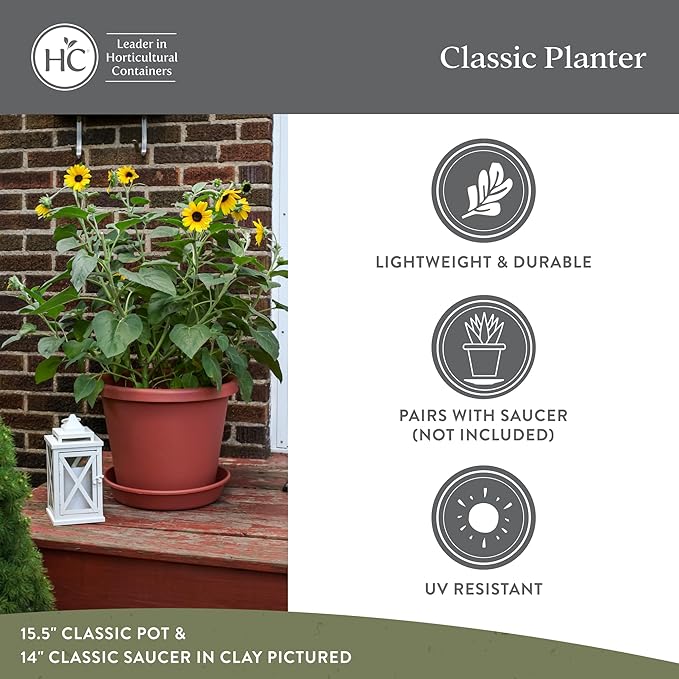 The HC Companies 7 inch Round Classic Planter - Plastic Plant Pot for Indoor Outdoor Plants Flowers Herbs, Warm Gray (4 Pack)
