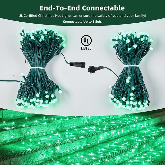 Led Net Lights Christmas Lights Outdoor Green Christmas Net Lighting with 121Led Mini Globe Lights 5ftx5ft, Outdoor Indoor Fairy Mesh Net Lights for Christmas Trees, Bushes, Shrubs Decorations