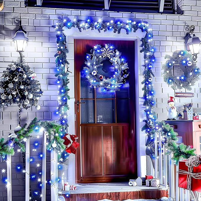 JMEXSUSS 500 LED Blue and White String Lights Outdoor, 173ft 8 Modes LED Christmas Lights Indoor, Waterproof Christmas Twinkle Lights for Tree Holiday Decorations