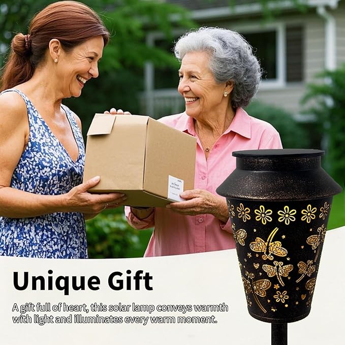 Solar Pathway Lights, Dragonfly Metal Copper Lantern for Yard, Garden, Walkway, Lawn and Patio Decor, Outdoor Waterproof Landscape Lighting Gifts for Women, Mom, Grandma