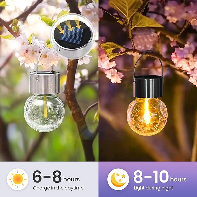 Hanging Solar Lights Outdoor, 4 Pack Moving Led Beads, Solar Powered Waterproof, Multiple Colors