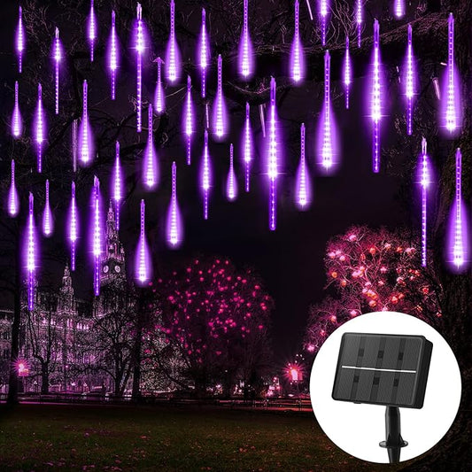 Purple Solar Meteor Shower Lights, 116 Inches 20 Tube 720 LED With 16 Tubes, Icicle Fairy String for Christmas Decorations Tree Party Yard