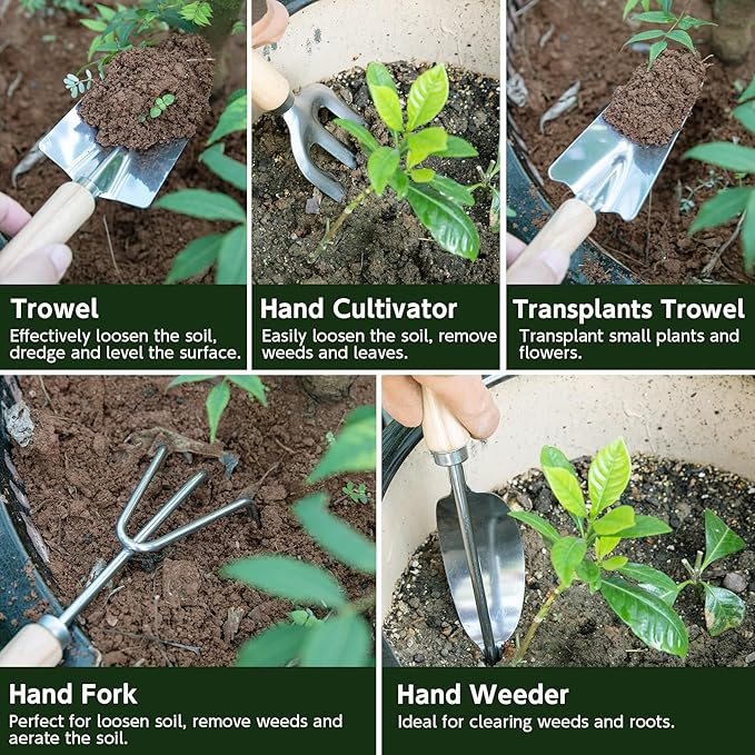 Gardening Tools Set of 12-Piece, Rust-Proof Durable Stainless Steel Gardening Supplies, Heavy Duty Gardening Hand Tools with Floral Storage Bag, Ideal Gardening Gifts for Women and Men