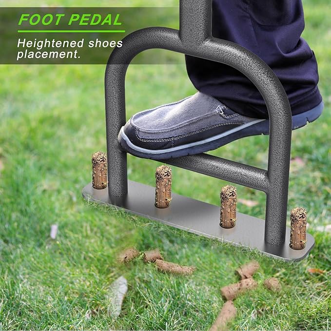 Dolibest Lawn Coring Aerator, Stainless Steel 4 Corer Plug Aerator Tool with Soft Rubber Grip, Manual Grass Aerating Tool, Garden Tool & Cleaning Hand Tool for Loosening Soil and Improving Lawn Health