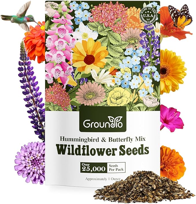 Wildflower Seeds Hummingbird and Butterfly Mix, 1 Oz, Package of 25,000+ Seeds, 24 Varieties Flowers Seeds to Plant Outside, Annual Perennial - Bulk Garden Seeds