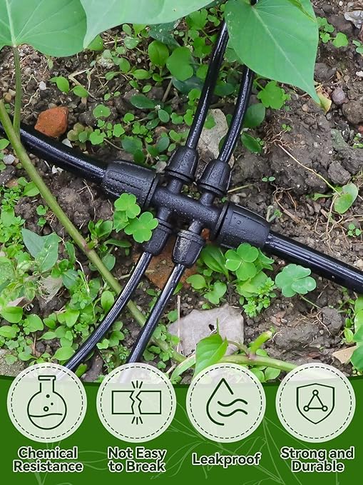 20PCS Locked Barbed Tee Connectors, Kalolary 5/16 Inch to 1/4 Inch Drip Irrigation Fittings Kit 8/12mm to 4/7mm Tube Lock Female Connector 6-Way Barbed Lock Irrigation Parts for Garden Watering System