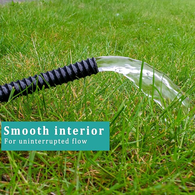 Pond Tubing ID 3/4” × 20ft Black Corrugated Flexible Reinforced Waterfall Pond Tube Sump Pump Hose, Non-toxic & Kinkproof (20 ft, 3/4" ID)