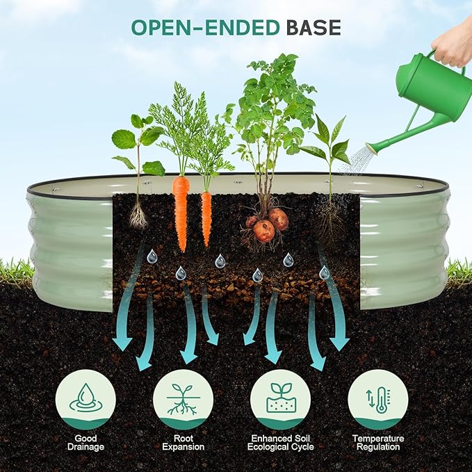 Galvanized Raised Garden Bed Outdoor - 4×2×1ft Planter Raised Beds for Gardening | Oval Metal Garden Planter Box with Safety Edging and Gloves for Vegetables Fruits Flowers - AvocadoGreen