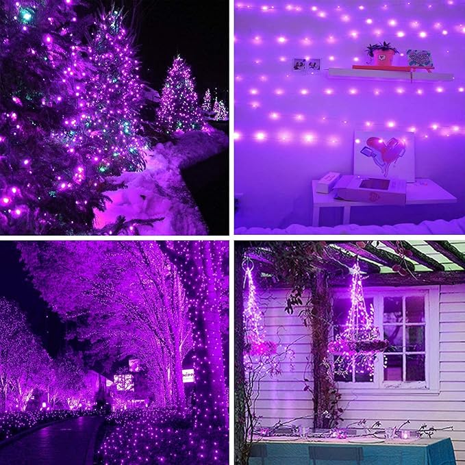Purple Halloween Solar String Lights Outdoor, 2-Pack 80FT 200LED Solar Twinkle Light Waterproof, Copper Wire 8 Modes Purple Fairy Lights for Garden, Fence, Tree Decor, Halloween Decoration Outdoor