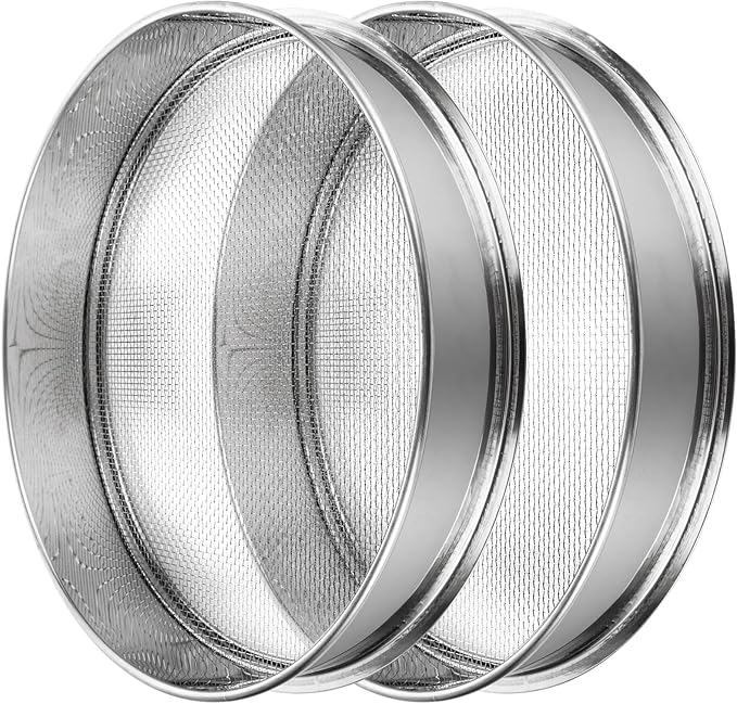2 Pack Soil Sifter for Gardening 12 Inch Sand Soil Compost Sifter 304 Stainless Steel Mesh Screen Dirt Sifter for Garden Sand Rocks Dirt Compost, 1/8 Inch Mesh