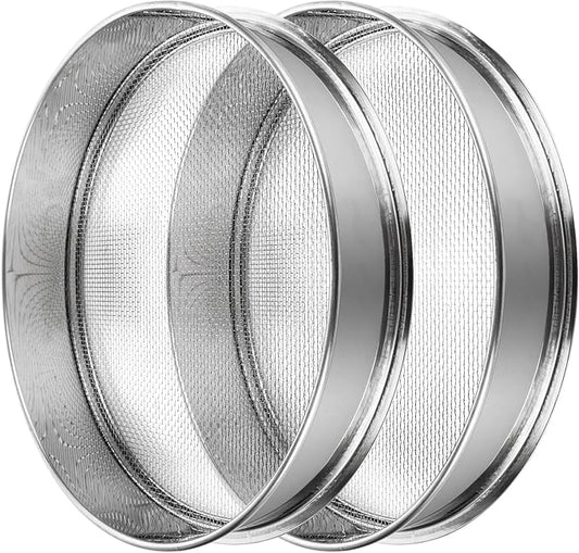 2 Pack Soil Sifter for Gardening 12 Inch Sand Soil Compost Sifter 304 Stainless Steel Mesh Screen Dirt Sifter for Garden Sand Rocks Dirt Compost, 1/8 Inch Mesh
