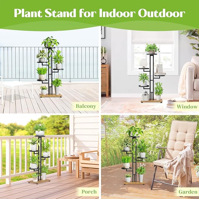 iDavosic.ly 5 Tier Plant Stand Indoor Outdoor, Tiered Corner Multiple Flower Pot Holder Shelf, Metal 34 Inch Tall Display Rack for Patio Porch Living Room Garden Balcony Bedroom, Black