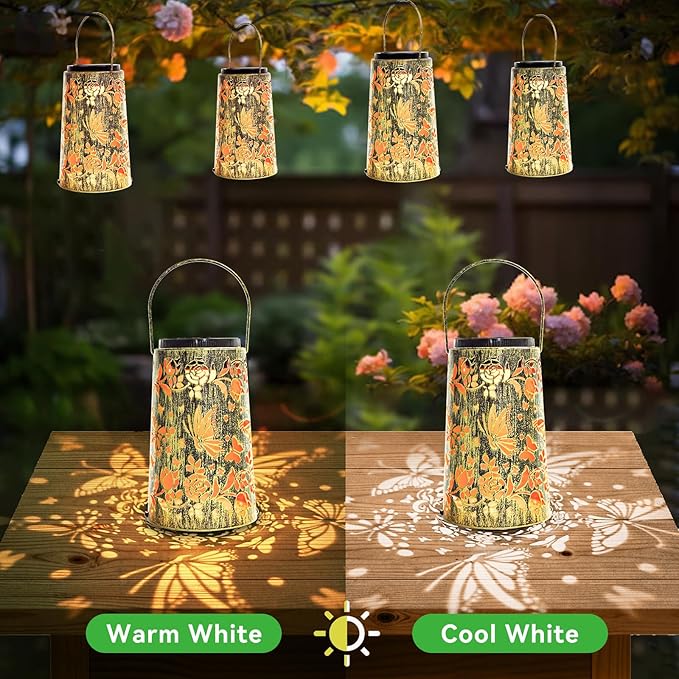 Solar Lanterns, Waterproof Hanging Metal Decorative Lights for Outdoor Use, Garden, Yard, Backyard, Porch, Table, Pathway - Butterfly Solar Powered Cool/Warm Light, 1 Pack