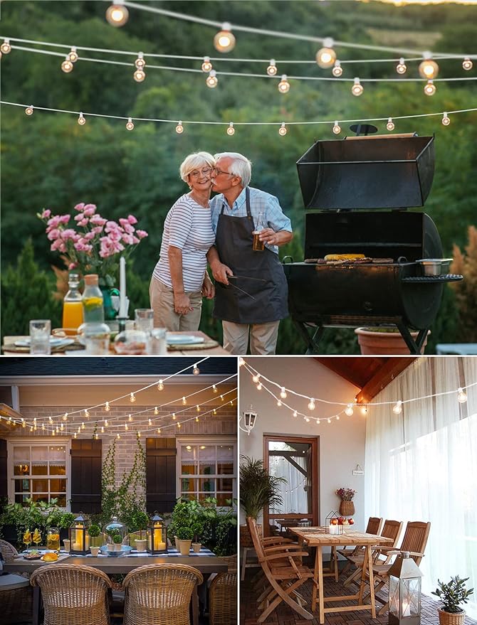 Outdoor String Light 25Feet G40 Globe Patio Lights with 27 Edison Glass Bulbs(2 Spare), Waterproof Connectable Hanging Christmas Lights for Backyard Porch Balcony Party Xmas Decor, E12 Socket Base