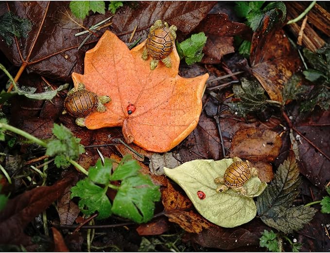 Top Collection Miniature Fairy Garden and Terrarium Statue, Little Turtle on Leaf